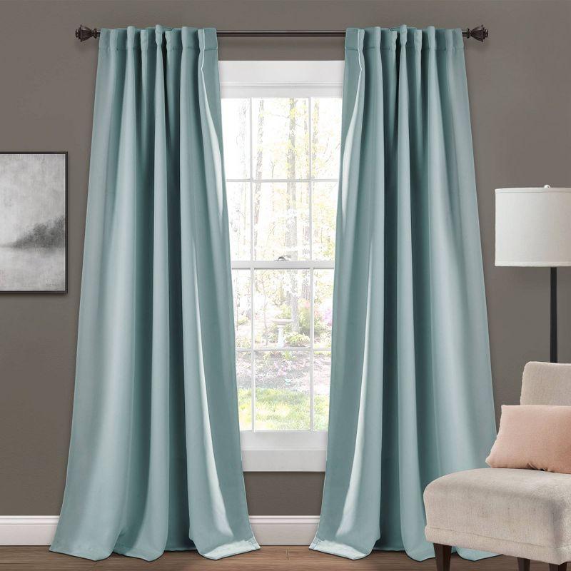 Blue Blackout Polyester Rod Pocket Curtain Panels