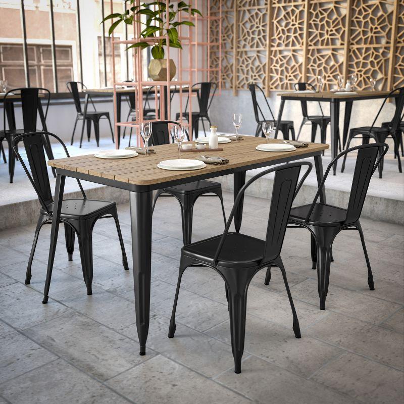 Flash Furniture Declan Commercial Indoor/Outdoor Dining Table with Umbrella Hole, 30" x 60" All Weather Brown Poly Resin Top and Black Steel Base