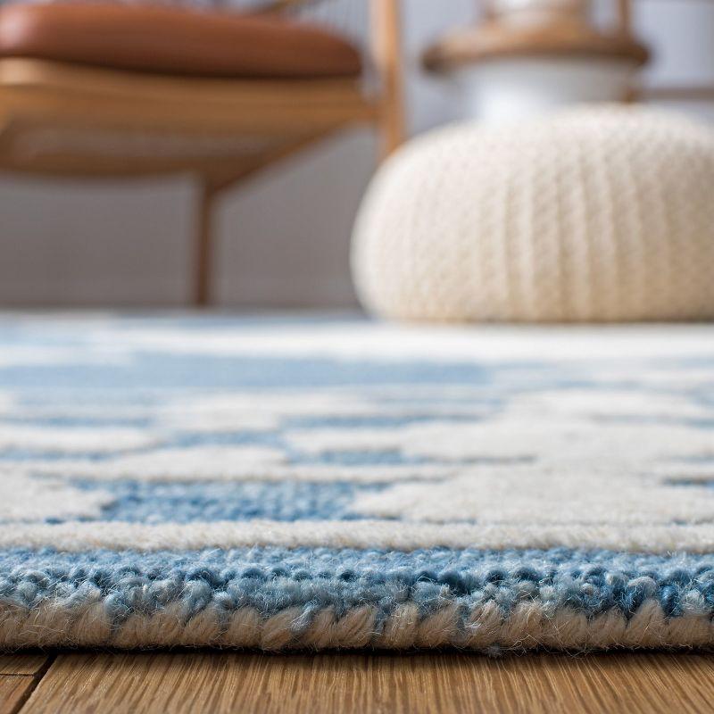 Ivory and Blue Geometric Wool Runner Rug