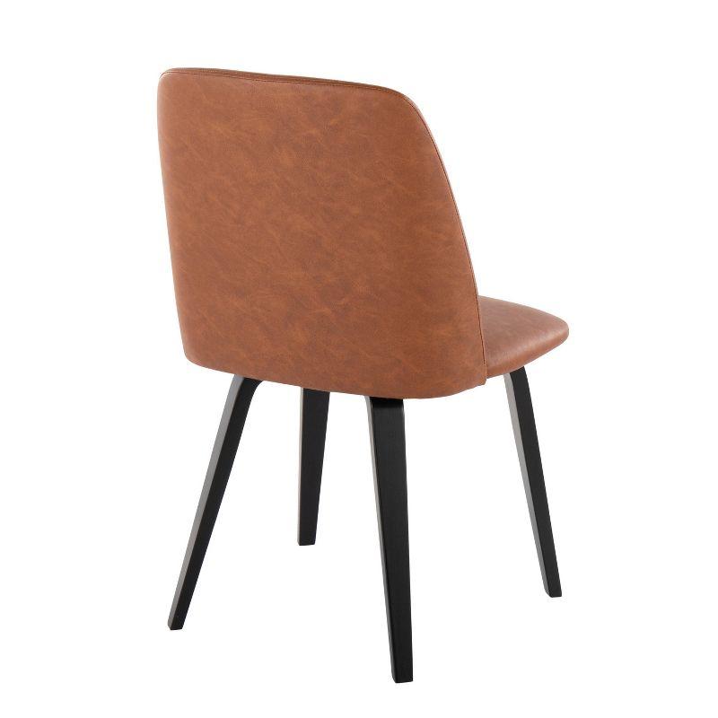 Set of 2 Toriano Dining Chairs Black/Camel - LumiSource: Mid-Century Modern, Faux Leather, Wood Legs
