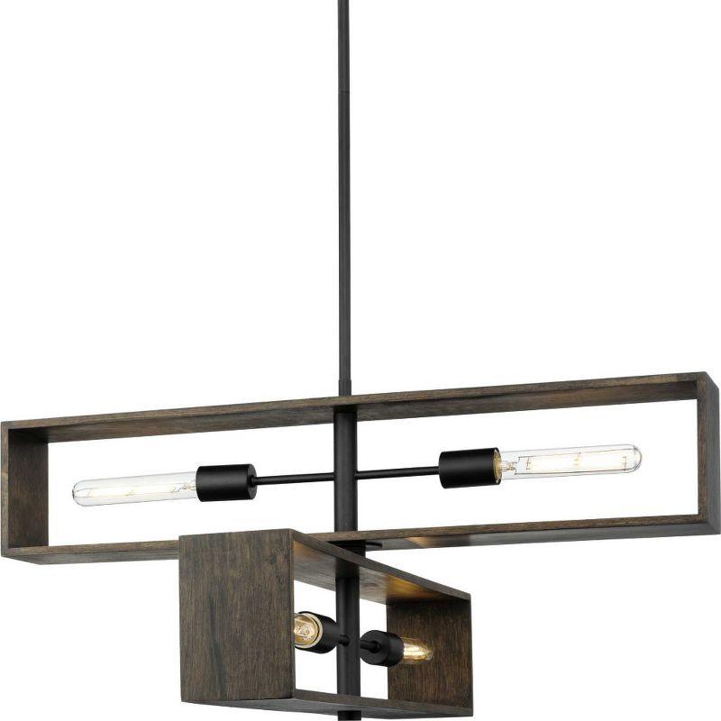 Matte Black and Wood 4-Light Geometric Chandelier