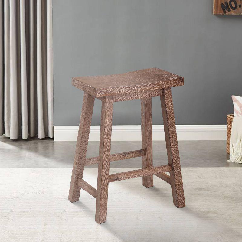 Wooden Frame Saddle Seat Counter Height Stool Brown - Benzara: Transitional Style, Grain Detail, Solid Hardwood