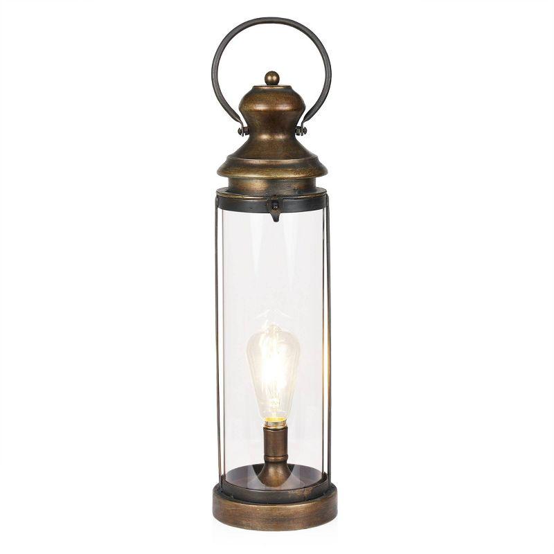 Gold Metal and Glass Lantern with Warm White LED Light, 21"