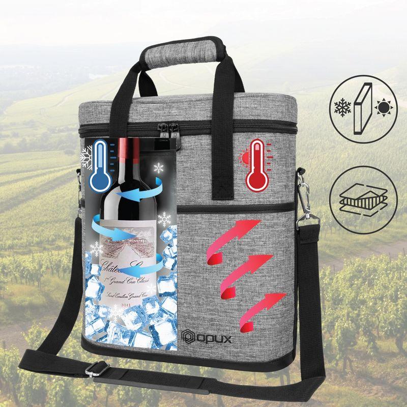 OPUX 3 Bottle Wine Carrier Tote, Insulated Leakproof Cooler Travel Bag, Portable Picnic BYOB Beach Party Gifts Christmas (Heather Gray, 3 Bottle Bag)