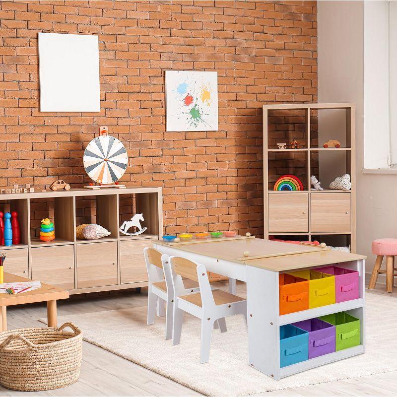 Natural Wood and White Kids Art Table with Storage Bins