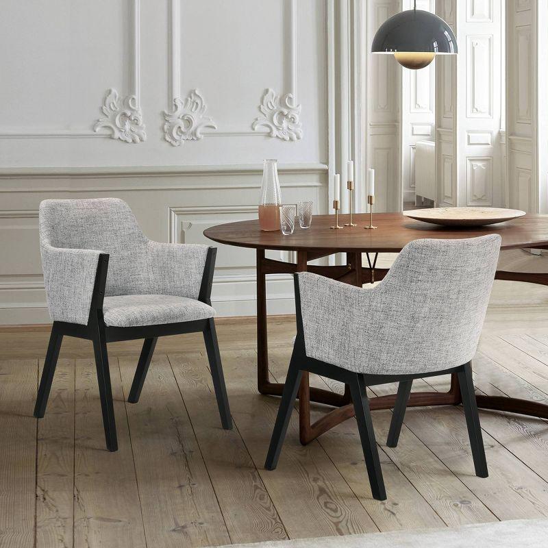 Armen Living Set of 2 Renzo Fabric Wood Dining Chairs Gray/Black: Polyester Upholstery, Foam Fill, Armrests