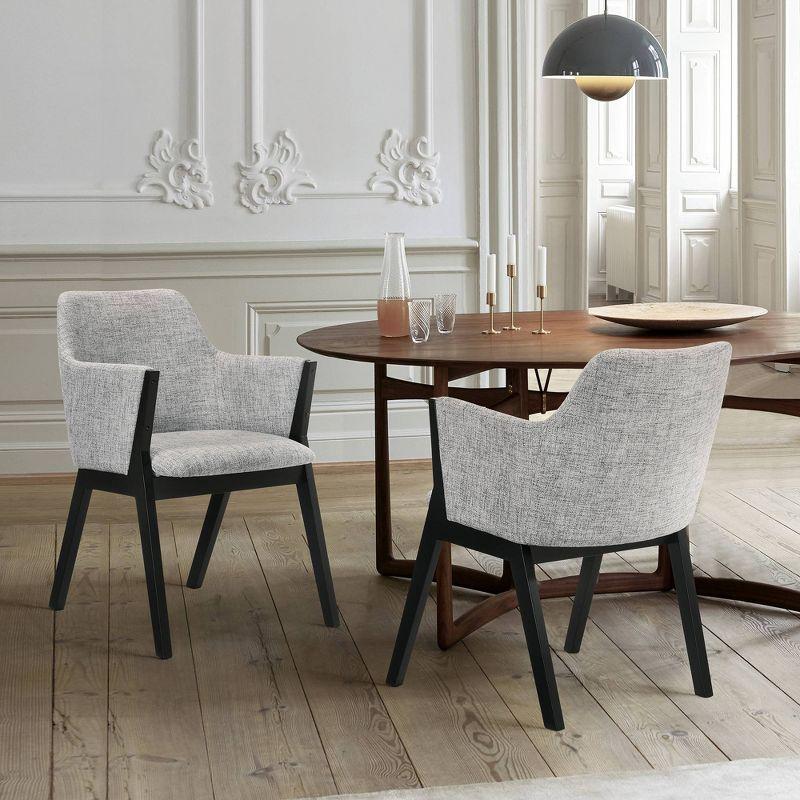 Set of 2 Gray Fabric and Black Wood Dining Chairs