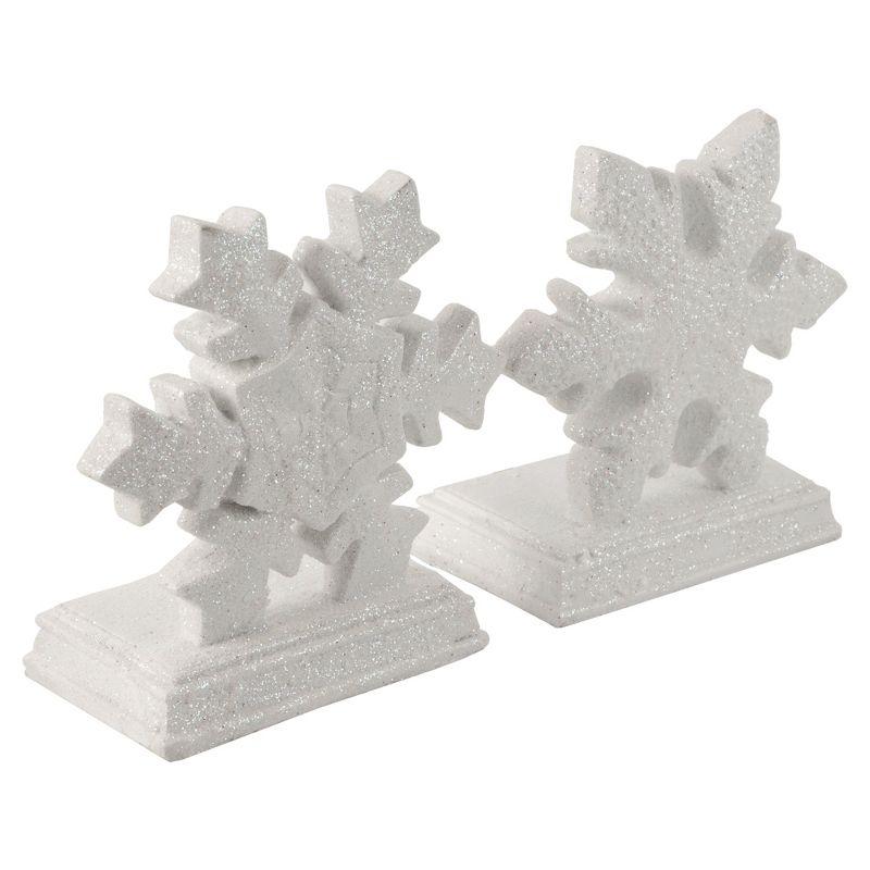 Set of 2 White Glittered Snowflake Christmas Stocking Holder 6.5"