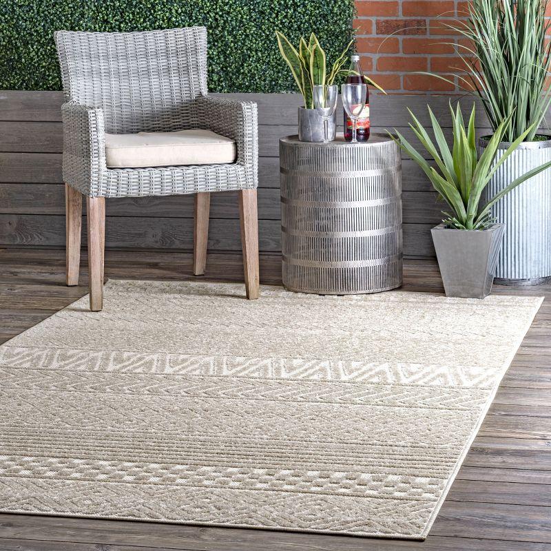 Beige 5' x 8' Easy-Care Synthetic Indoor/Outdoor Area Rug