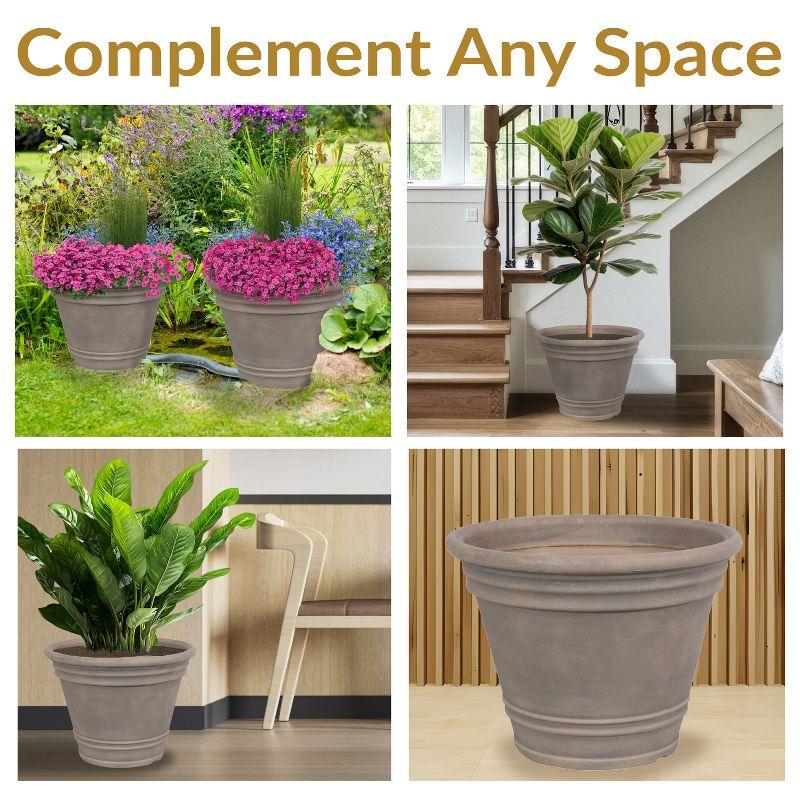 Sunnydaze Franklin Polyresin Outdoor Unbreakable UV-Resistant Flower Pot Planter - 20" Diameter - 2-Pack - Beige