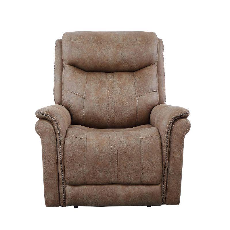 Transitional Camel Brown Microfiber Recliner with USB Port