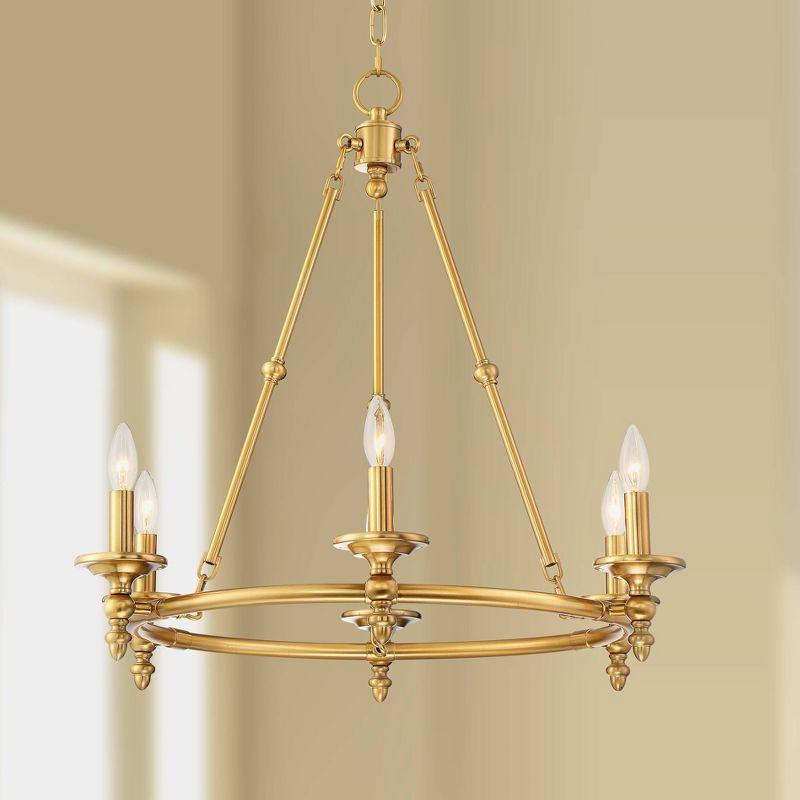 Stiffel Warm Antique Brass Wagon Wheel Chandelier 28" Wide Farmhouse Rustic 6-Light Fixture for Dining Room Living House Foyer Kitchen Island Entryway