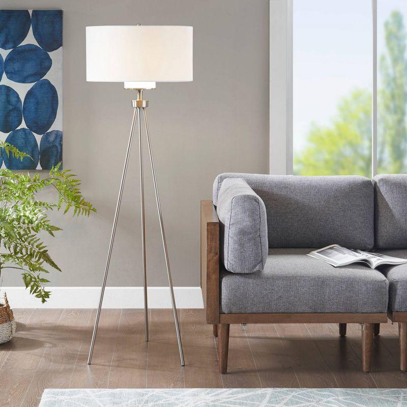 Ink+Ivy 64.5" Pacific Tripod Metal Floor Lamp (Includes LED Light Bulb) Silver: Modern Design, Cotton Shade