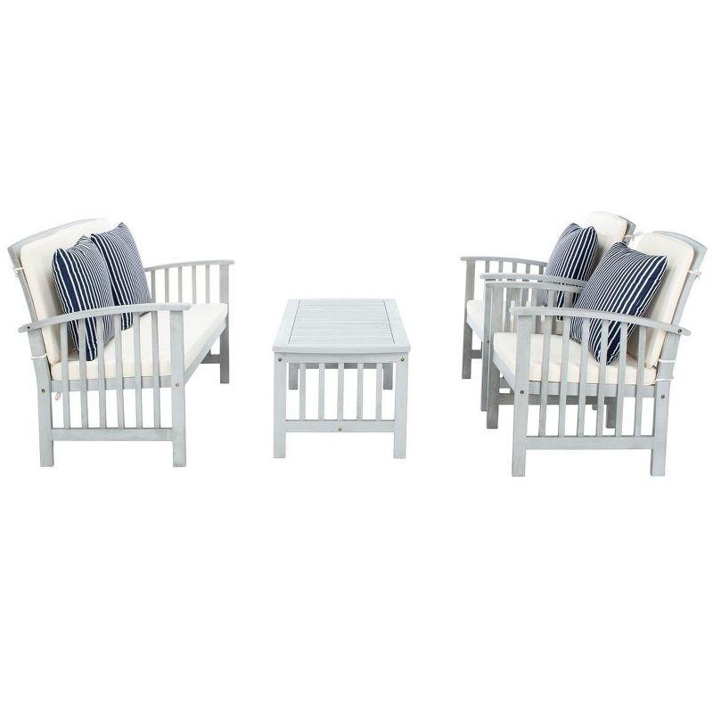 Rocklin 4 Piece Patio Outdoor Conversation Set - Grey/Beige/Navy White - Safavieh