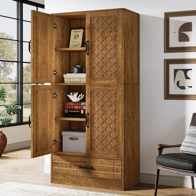 Tall Brown MDF Bookcase with Diamond Carved Cabinet and Drawer