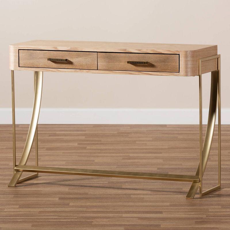 Lafoy Natural Finished Wood and Finished 2 Drawer Console Table Brown - Baxton Studio