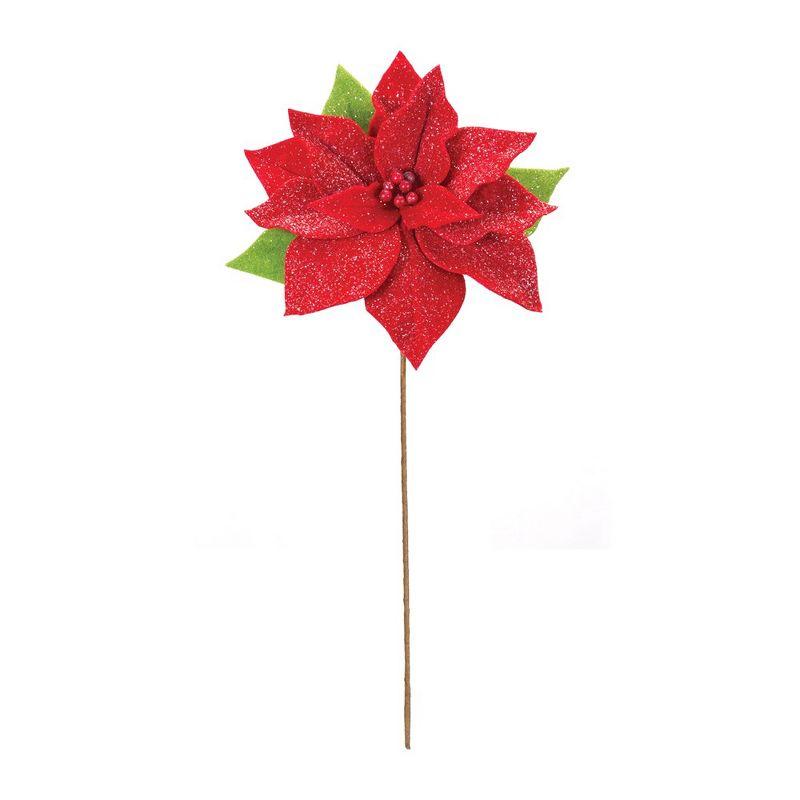 Glittered Red and Green Poinsettia Flower Stems Set