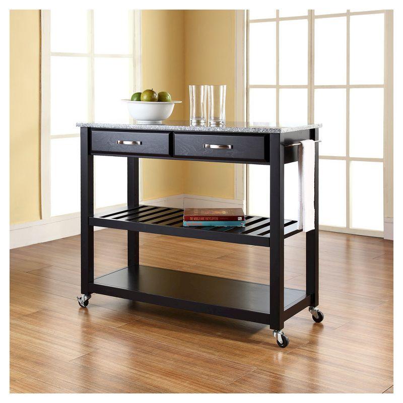 Black Granite Top Kitchen Cart with Wine Rack and Storage