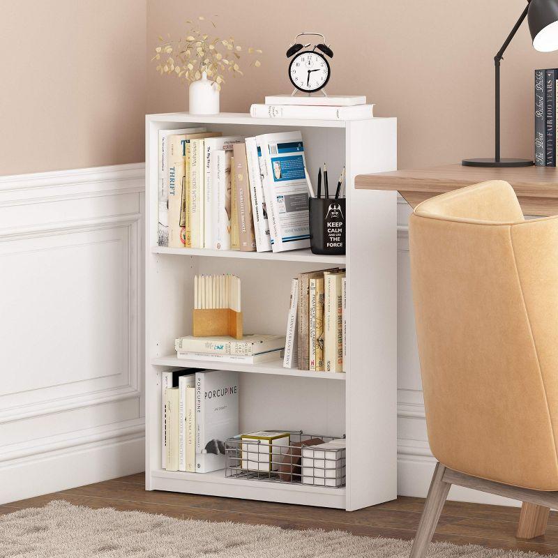 Adjustable 3-Tier White Composite Wood Bookcase