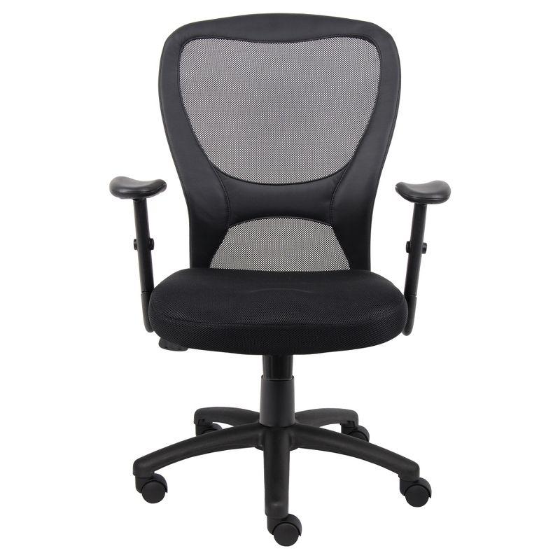 Mesh Task Chair with Adjustable Arms Black - Boss Office Products: Swivel, Ergonomic, Nylon Base