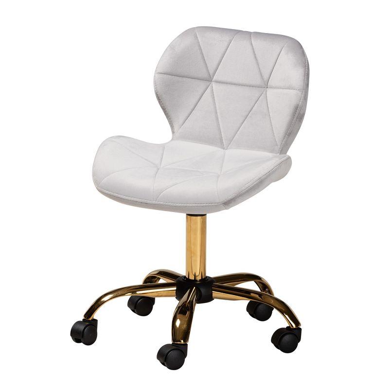 Baxton Studio Savara Contemporary Glam and Luxe Grey Velvet Fabric and Gold Metal Swivel Office Chair