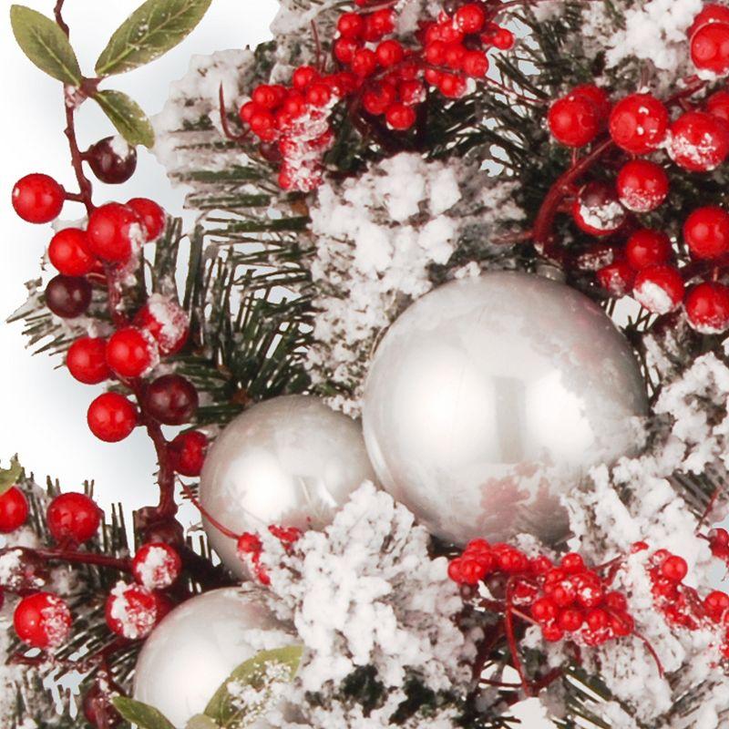 24" Artificial Christmas Wreath with Frosted Branches, Ball Ornaments and Berry Clusters - National Tree Company