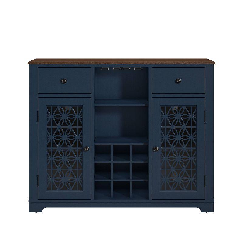 47" Wine Cabinet with Glass Doors Feature and Silk Screened Pattern Design Navy Blue - Festivo