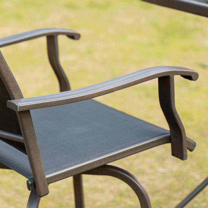 Café-Style Swivel Patio Bar Chair Set in Black Sling Fabric