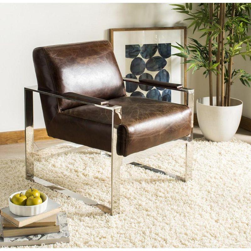 Vintage Cigar Brown Leather and Metal Arm Chair