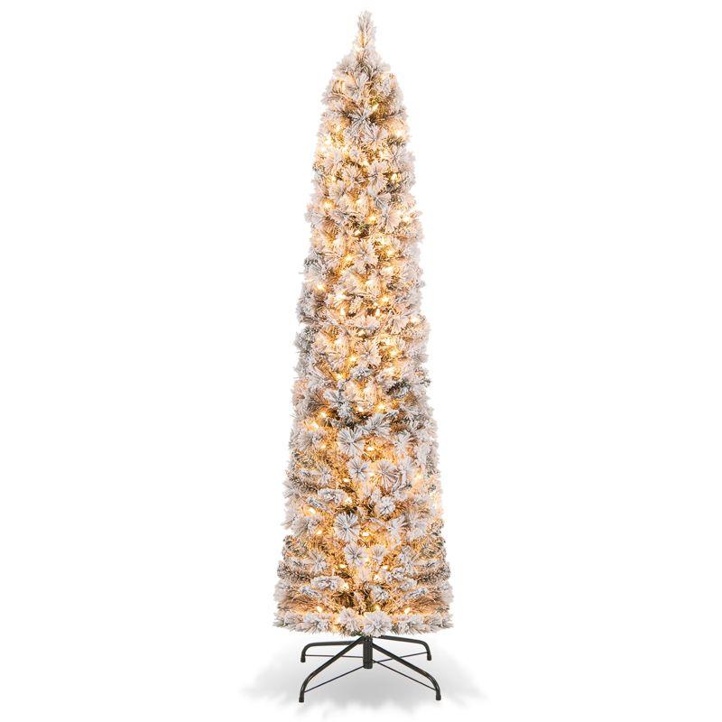 6ft White Snow-Flocked Pre-Lit Artificial Christmas Tree with Warm Lights