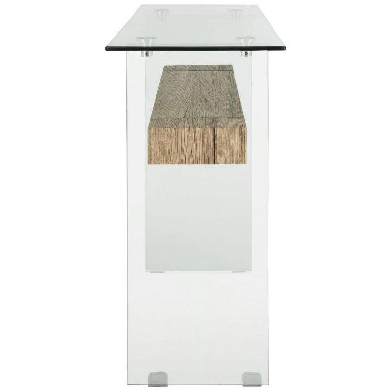 Kayley Rectangular Modern Glass Console Table - Glass/Natural Wood Shelf - Safavieh