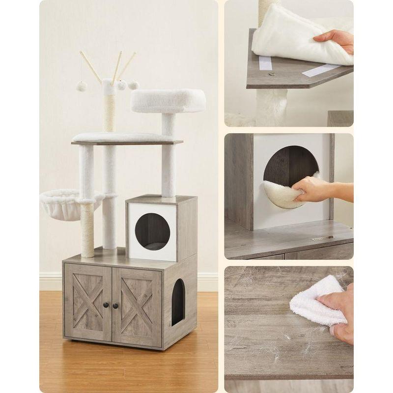 Feandrea WoodyWonders Cat Tree with Litter Box Enclosure, 2-in-1 Modern Tower, Furniture Hidden, Cat Condo with Scratching Posts Greige
