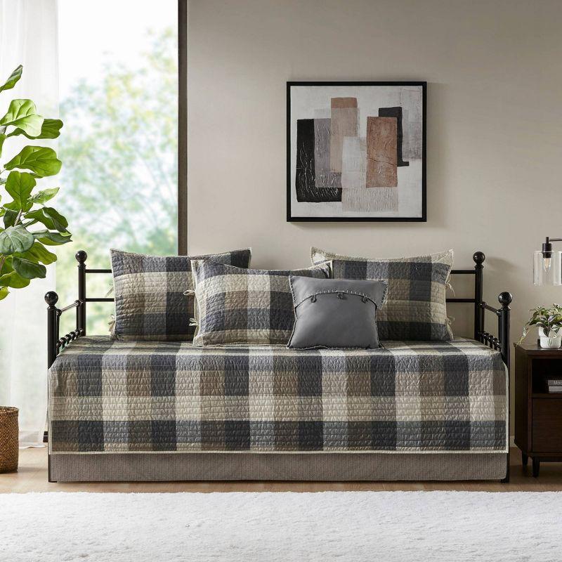 Neutral Plaid Reversible Polyester Daybed Cover Set