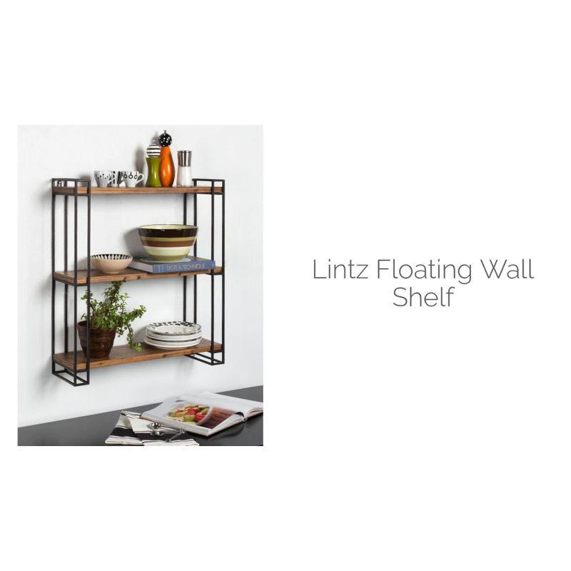 Rustic Coastal Black Metal and Wood Floating Wall Shelf