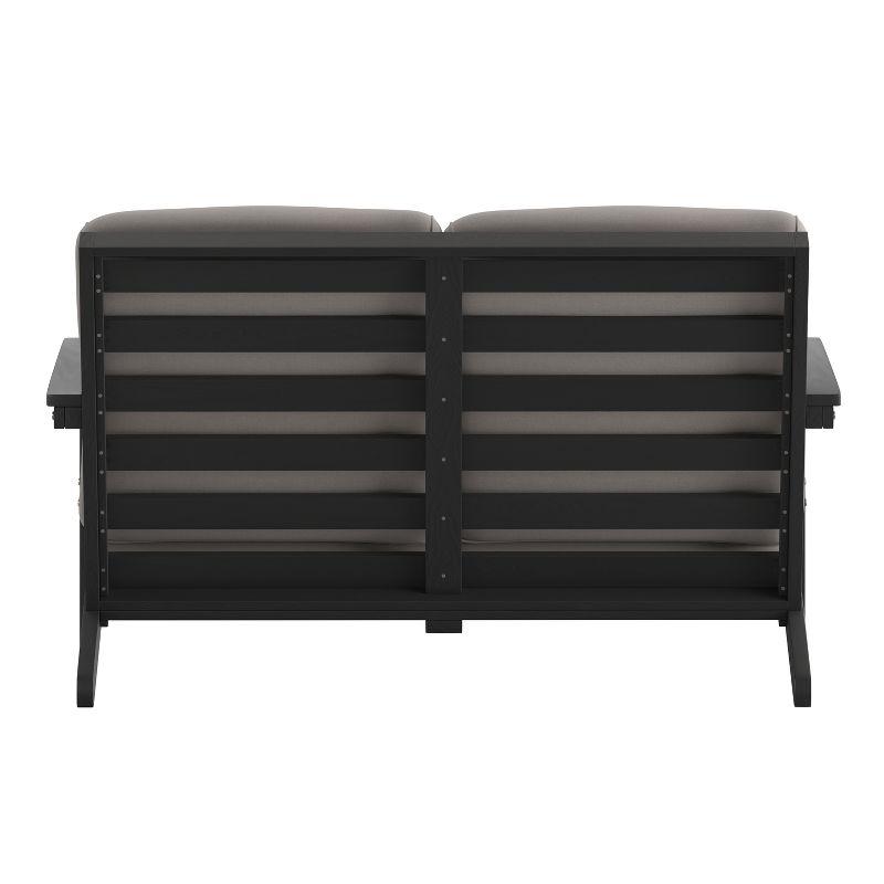 Flash Furniture Charlestown All-Weather Poly Resin Wood Adirondack Style Deep Seat Patio Loveseat with Cushions, Black/Charcoal
