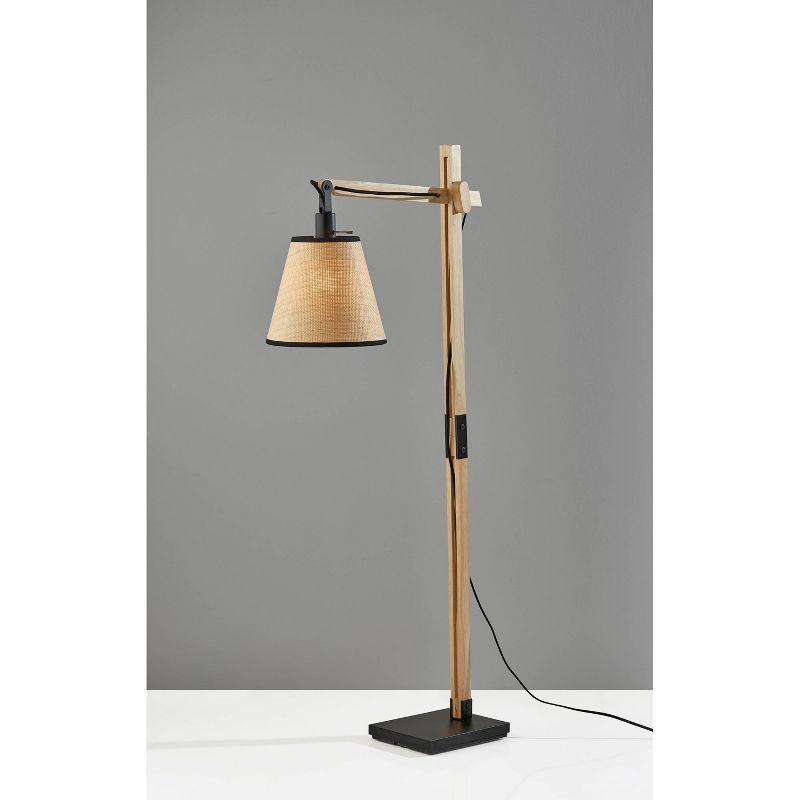 Walden Natural Wood Floor Lamp Black - Adesso: Adjustable Height & Arm, Rattan Shade