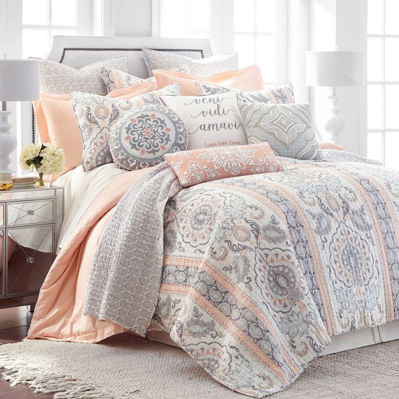 Coral Reef Inspired Full/Queen Cotton Quilt Set in Grey - Reversible Design