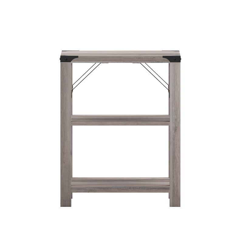 Wyatt 17.5" Square Gray Wash Modern Farmhouse End Table with Metal Accents