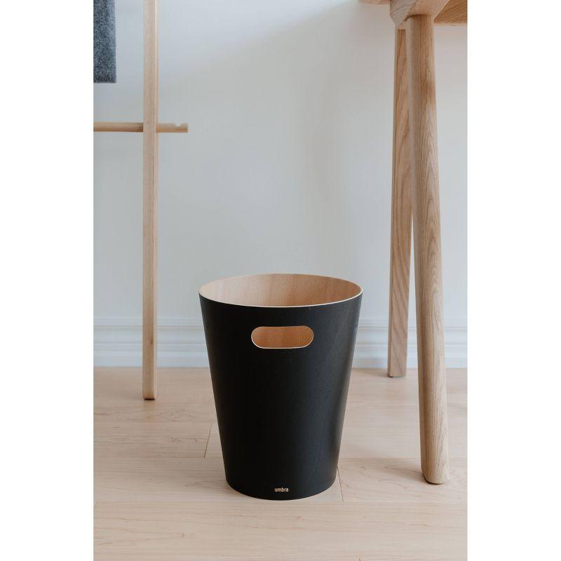 Black and Natural Wood Scandinavian Waste Basket