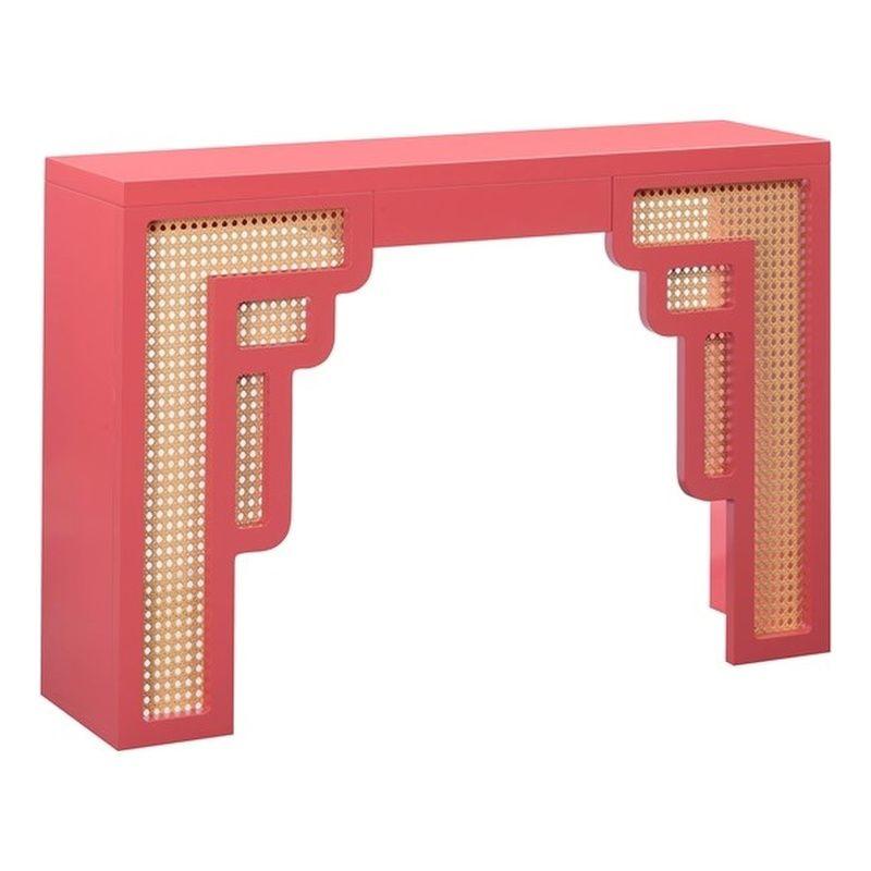 Suzie Coral Pink & Rattan Console Table