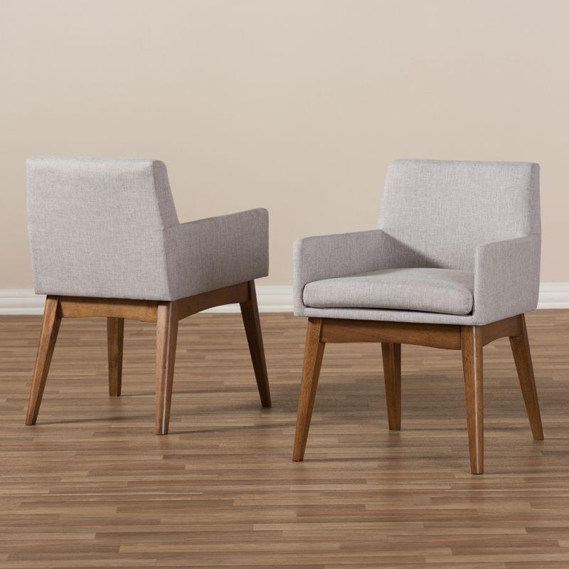 Set of 2 Nexus Mid Century Modern Walnut Wood Fabric Upholstered Dining Armchair - Baxton Studio