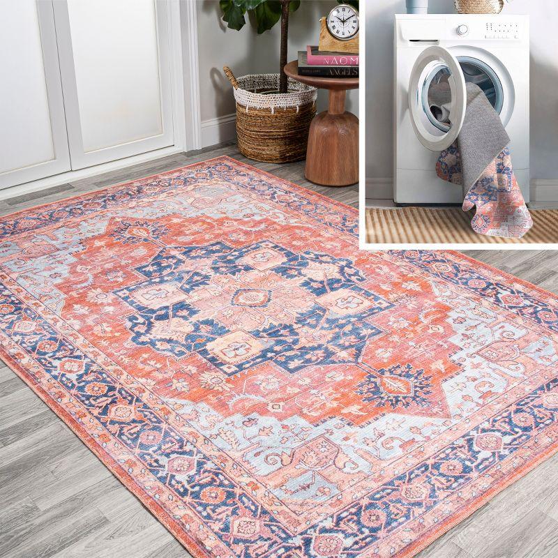 5' x 8' Maris Ornate Medallion Machine Washable Indoor/Outdoor Area Rug, Orange/Cream - JONATHAN Y