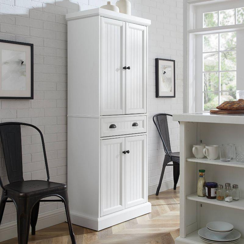 Shoreline Pantry White - Crosley: Beadboard Design, Adjustable Shelves, Storage Cabinet