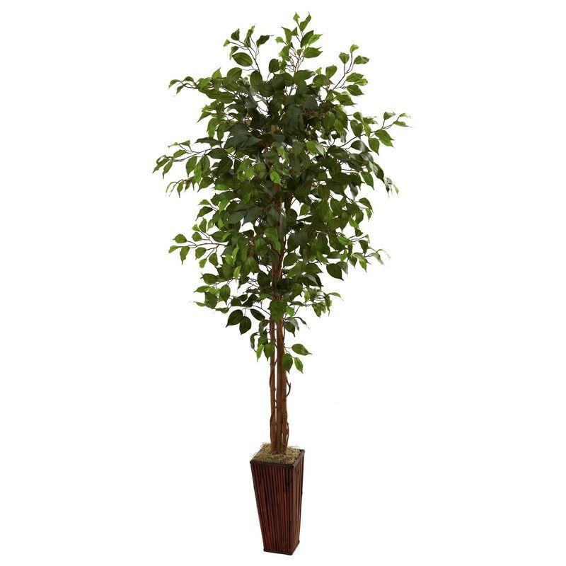 Nearly Natural 6-ft Ficus Tree with Bamboo Planter