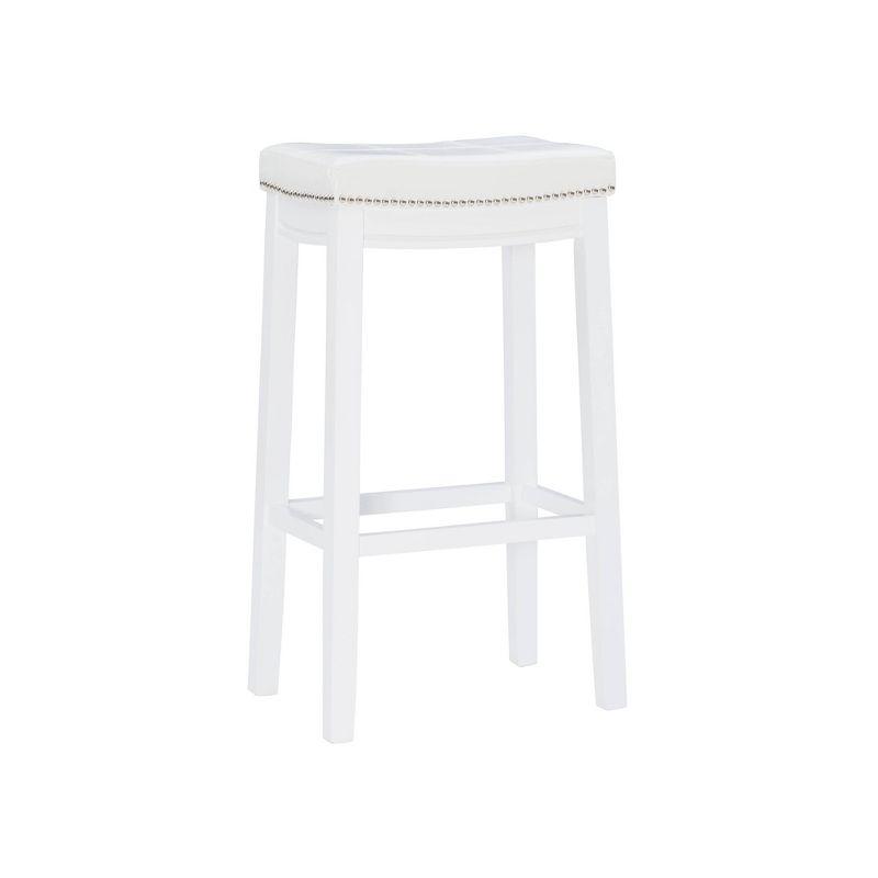 Linon Claridge Backless Faux Leather Nailhead Saddle Barstool Black/White: Upholstered, Rubberwood Legs, Footrest