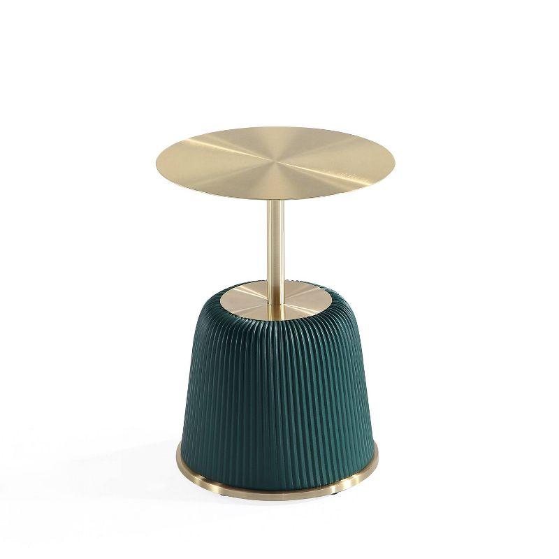 Manhattan Comfort Set of 2 Anderson Leatherette Upholstered End Tables with Gold Tabletop Green: Round, No Assembly, Stainless Steel Frame