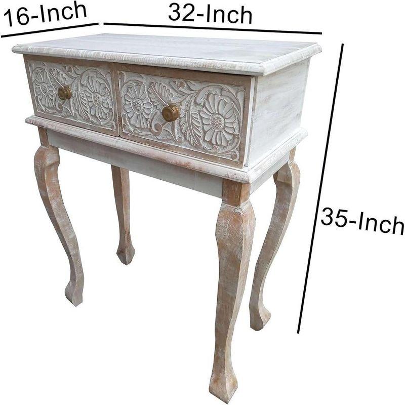 Brown and White Mango Wood Console Table with Storage