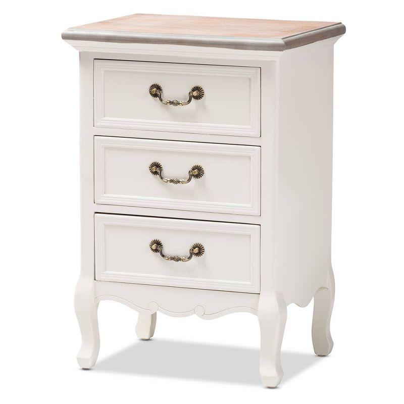 Capucine Two-Tone Natural Whitewashed Oak Finished Wood 3 Drawer Nightstand White - Baxton Studio: Modern Style, Includes Anti-Tip Hardware