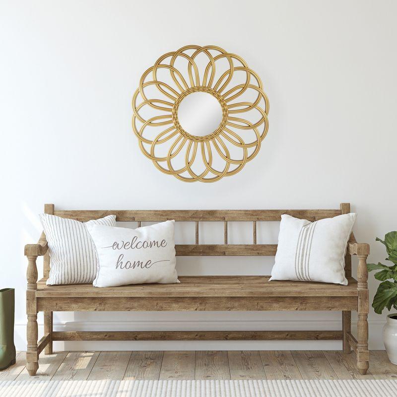 Bohemian Rattan Sunflower 30" Round Wall Mirror