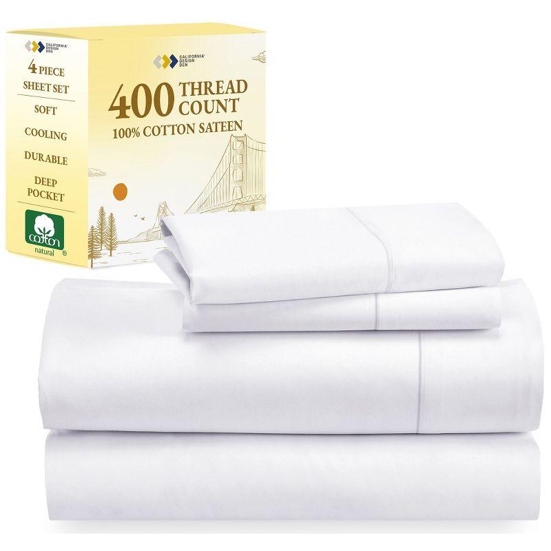 White 400 Thread Count Cotton Sateen Queen Sheet Set